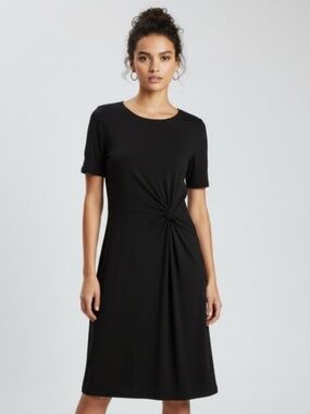 White House Black Market Twist Front Knit Dress Solid Black Size Small